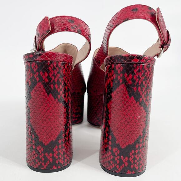 Miu Miu Red Black Snakeskin Embossed Leather Platform Block Heel Sandals IT 40 - Picture 9 of 13